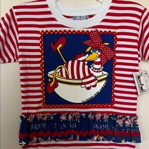 Striped Red and White Kids Shirt with Cartoon Print